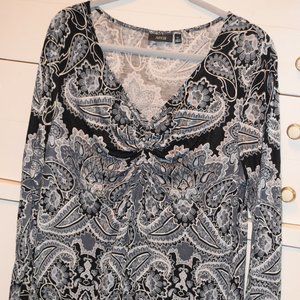 NWT Womens Apt. 9 Tunic XL, Black and Silver Paisleys